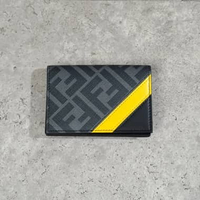 Dompet FENDI FF DIAGONAL MONOGRAM BLACK YELLOW CARD WALLET 100% ORIGINAL 10X7CM