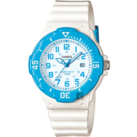 【CASIO 卡西歐】學生錶 迷你運動風指針手錶-藍圈x白 女王節(LRW-200H-2BVDF)