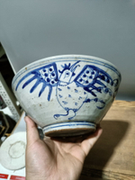 日本回流瓷器古董晚清民國時期老青花大缽青花公雞大盤大碗，口沿
