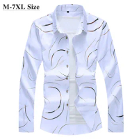 2023 Autumn New Men's Printed Shirt Fashion Casual White Long Sleeve Shirt Male Brand Clothes Plus Size 5XL 6XL 7XL