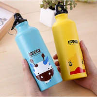 Kawaii Cartoon Kids Water Bottle Aluminum Leak Proof Drinkware Cup Outdoor Sport Flask Kettle Travel Bottle With Carrying Buckle