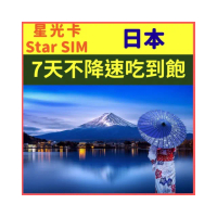 【星光卡 STAR SIM】星光卡 日本上網卡7天不限流量吃到飽(三合一卡 即插即用免設定)