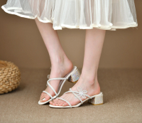 1414 Heels Wedding Heels Putih Tali Glitter 5cm dan 7cm Sendal Sandal Wanita