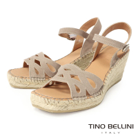 預購 TINO BELLINI 貝里尼 西班牙進口牛麂皮蝶型簍空麻編楔型涼鞋FSOV008(米)