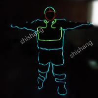 HH814 Men EL light suit / LED robot suit Clothing/ Luminous Neon EL Wire / dance costumes/LED Robot suits for stage show/DJ