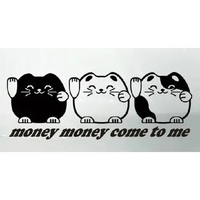 Stiker Mobil Lucu Kucing Beruntung "Uang Datang Kepada Saya" Pintu Samping Kaca Depan Belakang Decal 28Cm * 12Cm