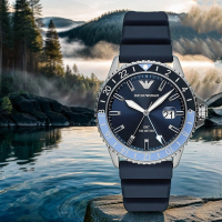 EMPORIO ARMANI 亞曼尼 Diver 天空藍撞色GMT手錶 送禮首選-42mm AR11592
