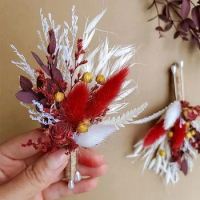 Boho Mini Pampas Grass and Dried Flower Bouquet Small Wedding Bouquets Decoration Cake Flower Arrangements and Letterbox Gifts