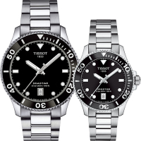 TISSOT 天梭 官方授權 Seastar 1000 海洋之星300米潛水錶 對錶 情侶手錶 迎春好禮 T1204101105100+T1202101105100