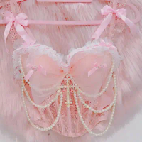 y2k bra Lolita bra Bow bra Pink bra lace bra e girl clothes y2k clothes y2k crop top Cross bra Pink clothes harajuku fashion