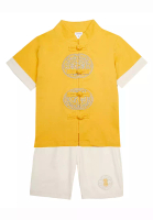 Little Kooma 男童漢字“福”和“囍”繡花黃色唐裝漢服套裝新年拜年衣服