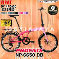 Sepeda Lipat 20" Inch PHOENIX NP-6650 DB, Frame Steel, 7 Speed, Rem Cakram, Folding Bike New Pink