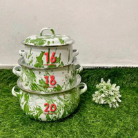Panci Enamel Blirik 3 Susun Plus tutup blirik hijau panci serbaguna Aluminium wajan viral