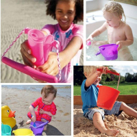 Baby童衣 兒童戶外折疊多用途水桶 沙灘戲水洗澡手提矽膠軟膠水桶 洗澡裝水玩具 11573