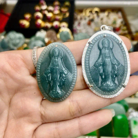 Mặt dây chuyền Đức mẹ Maria Ngọc lam tự nhiên cao 3.7 đến 3.9cm