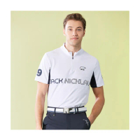 【Jack Nicklaus 金熊】GOLF男款英文LOGO吸濕排汗彈性立領衫/高爾夫球衫(白色)