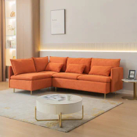 90.9'' L-shaped Corner sofa ,Left Hand Sectional sofa ,3-seater sofa Linen living room sofa Orange Cotton