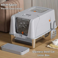 Stainless Steel Cat Litter Box with Lid - Large Size - 60X40X39CM - Easy to Clean - Made in China
