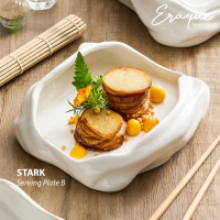 STARK Serving Plate B / Piring Saji Putih Keramik Restoran Mewah Unik