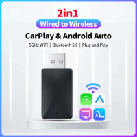 2 in1 Wireless Apple Carplay Adapter CarPlay Android Auto Dongle Mini Box for Benz Audi Mazda Kia Toyota VW OEM Car Radio