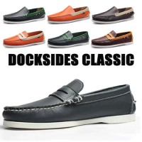 Men's Casual Leather Shoes Slip-On Docksides Deck Moccain Boat Shoes Flats Loafers Driving Shoes Fashion Unisex Handmade Shoes