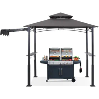 ABCCANOPY Grill Gazebo with Extra Awning - 5'x11' Outdoor Grill Canopy BBQ Gazebo Barbecue Canopy with LED Lights (Dark Grey)
