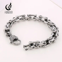 Fongten Square Bone Chain Men's Bracelet Stainless Steel Charm Bracelets Bangle For Men Silver Color Jewelry Wholesale