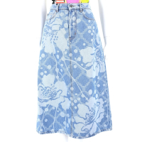 Max Mara-WEEKEND FONTE 藍色刷色花卉印純棉牛仔長裙 喇叭裙