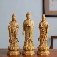 Boxwood Buddha Statue Stand Amitabha Bodhisattva Buddha, Household and Office Decoration, Avalokitesvara, Guanyin Sculpture, 1Pc