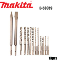 Makita D-53659 Round Handle Four Pit Electric Hammer Drill Bit Point Chisel Flat Set Chisel Impact Drill Bit Set (13 pieces)