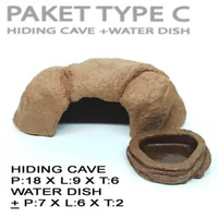 PAKET TYPE E HIDDING CAVE + WATER DISH MURAH MERIAH REPTILE TOKEK GECKO KADAL BEARDEDDRAGON KELOMANG