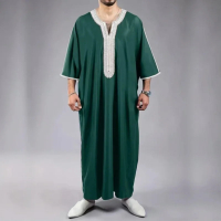 SDKIslamic Loose Abaya lelaki Muslim Abaya lengan pendek bersulam maghribi arab a tradisional Abaya 