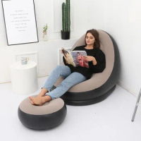 Inflatable Sofa With Foot Pad Lazy European and American Style Flocking Bed Outdoor Furniture Portable Single Sofa Couch Chair