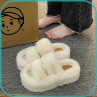 phổ biến Dép lông đế cao 7cm mềm mượt dép bông nữ thời trang thu đông su sang trọng mới nhất 2024 Ki