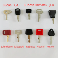 10PCS Machinery Master Key Set For Kubota Komatsu Kobelco Volvo JCB Johndeere Hitachi Caterpillar Takeuchi LucasMachinery Digger