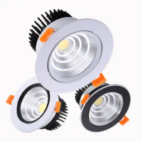 Dimmable LED COB Spotlight Ceiling Lamp AC85-265V 3W 5W 7W 9W 12W 15W Aluminum Recessed Downlights Round Panel Light