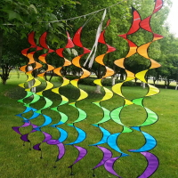 希寶戶外彩虹旋轉七彩風條野營玩具動感節日彩旗裝飾風筒串條風車