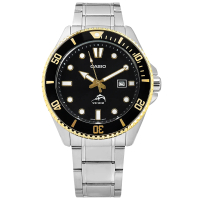 【CASIO 卡西歐】雙錶帶可替換 潛水錶 槍魚系列 黑水鬼 防水 日期 不鏽鋼手錶 黑金色 44mm(MDV-106GD-1A)