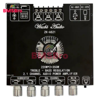 ZK-AS21 2.1 Channel TPA3255 Bluetooth Digital Power Amplifier Board Module High And Low Tone Subwoofer 220WX2+350W