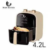 ^ HAN RIVER หม้อทอดไร้น้ำมัน 4.2L Air fryer 1000W ไร้มัน ลมร้อน ควบคุมลูกบิดคู่ หม้อทอด ไร้มัน วันหย