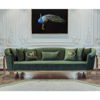 Italian Luxury high-end custom Zebrano solid wood stainless steel living room furniture fabric 3 seater sofa