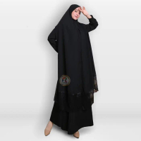 New Raisma Gamis syari hitam manasik mewah elegan set khimar panjang 150