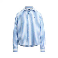 Polo Ralph Lauren Cropped Striped Wide Linen Shirt Blue White M Blue