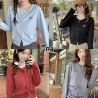 BY IRA (2042)เสื้อคาร์ดิแกนไหมพรมแขนยาว กระดุมหน้า ปักโบว์แต่งหน้าอก สไตล์เกาหลีใส่คลุมสวยๆ