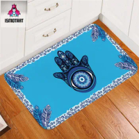 Evil Eye Hamsa by Ismot Esha Carpet Mandala Non-slip Rug Soft Floor Mat Hand Blue Doormat For Bedroom Peacock Feather Tapete