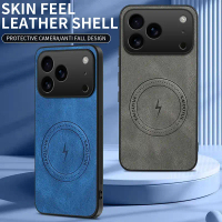 A Boutique    For iPhone 17 Pro Max Case Luxury PU Leather Skin Magnetic Magsafe Protective Back Cov