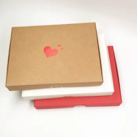 12pcs 20*15*2.5cm Red Heart Wedding Favour Box with free stickers kraft packing gift box