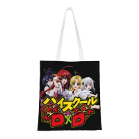 Kawaii Printed Girls Squad High School DXD Sexy Animation Shopping Tote Bag Reusable Canvas Shoulder Shopper Handbag