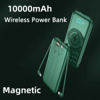 10000mAh Power Bank Magnetic Wireless Charger Powerbank for iPhone 15 14 Samsung Xiaomi Portable Charging Station Built in Cable