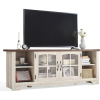 Farmhouse TV Stand for 65 Inch TV, Wood Entertainment Center with Glass Door Storage Cabinet, Large Sturdy TV Console Table